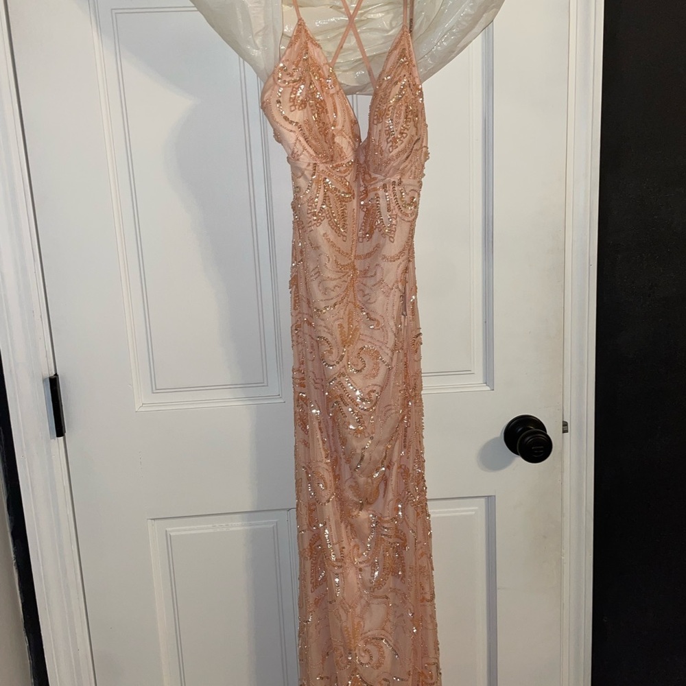 Pink beaded prom dress